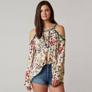 BKE Women's Embroidered Cold Shoulder Floral Top Size XS NWT Coastal Cowgirl